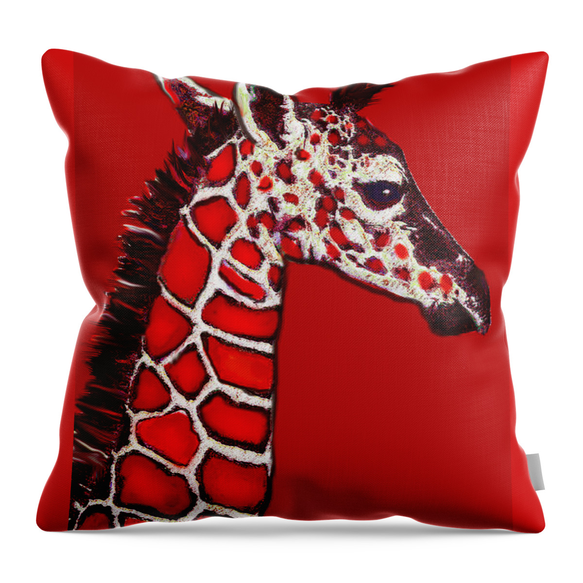 Giraffe Throw Pillow featuring the digital art Baby Giraffe In Red Black And White by Jane Schnetlage
