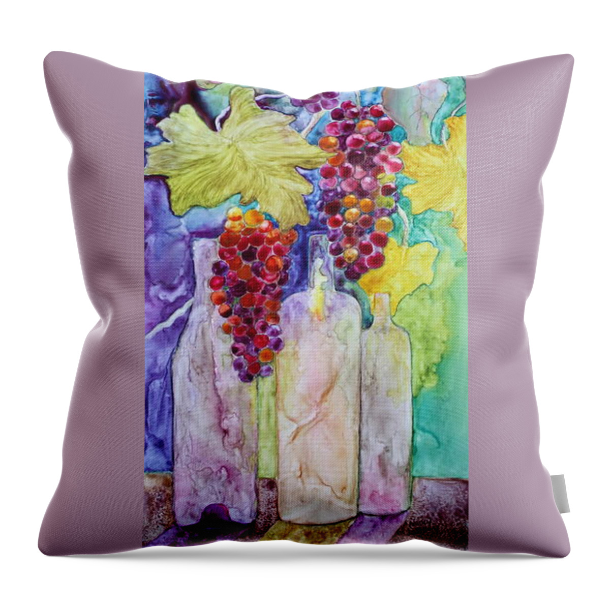 Grapes Throw Pillow featuring the painting Bacchus by Nancy Jolley