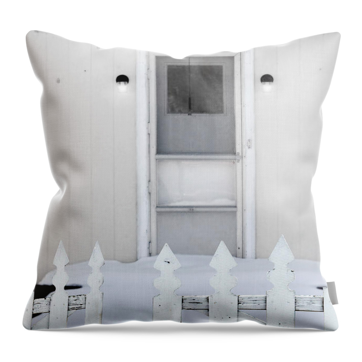 Door Throw Pillow featuring the photograph Back Door in Winter by Jill Battaglia