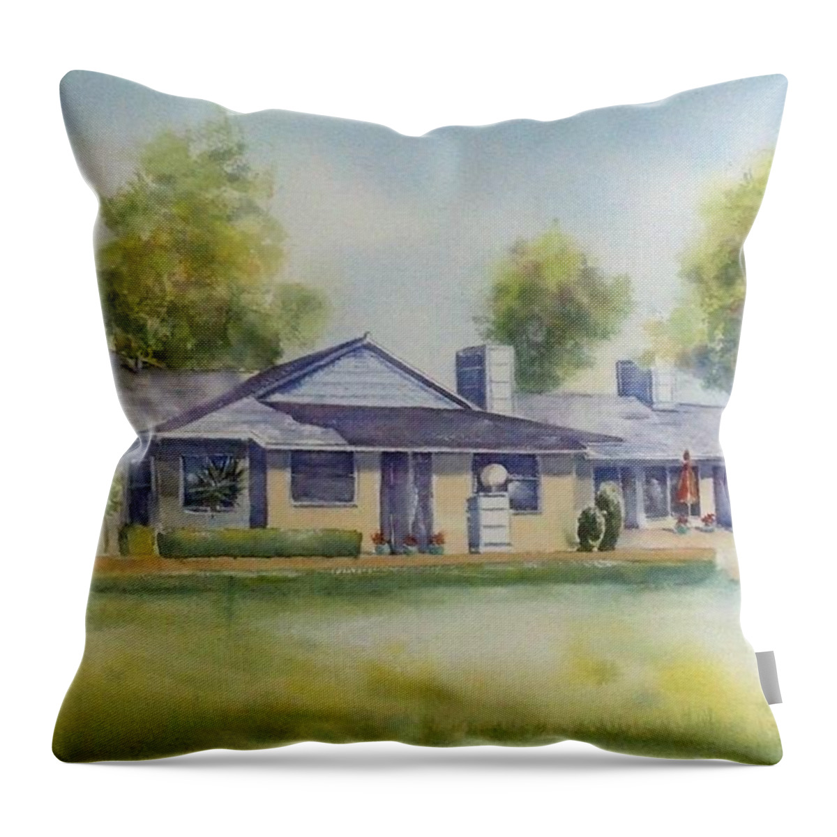 Watercolor House Portrait Throw Pillow featuring the painting Back of House by Debbie Lewis