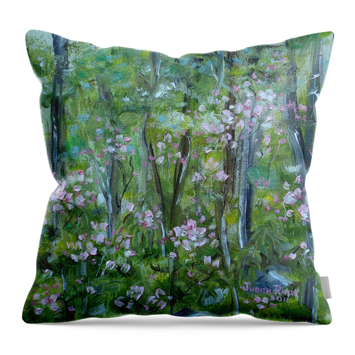 Mountain Laurel Throw Pillow featuring the painting Backyard Mountain Laurel by Judith Rhue