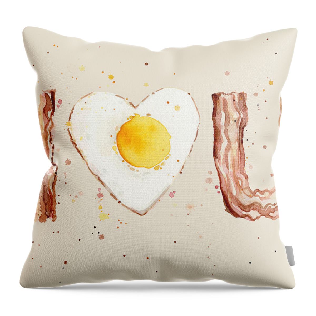 #faaAdWordsBest Throw Pillow featuring the painting Bacon and Egg I Heart You Watercolor by Olga Shvartsur