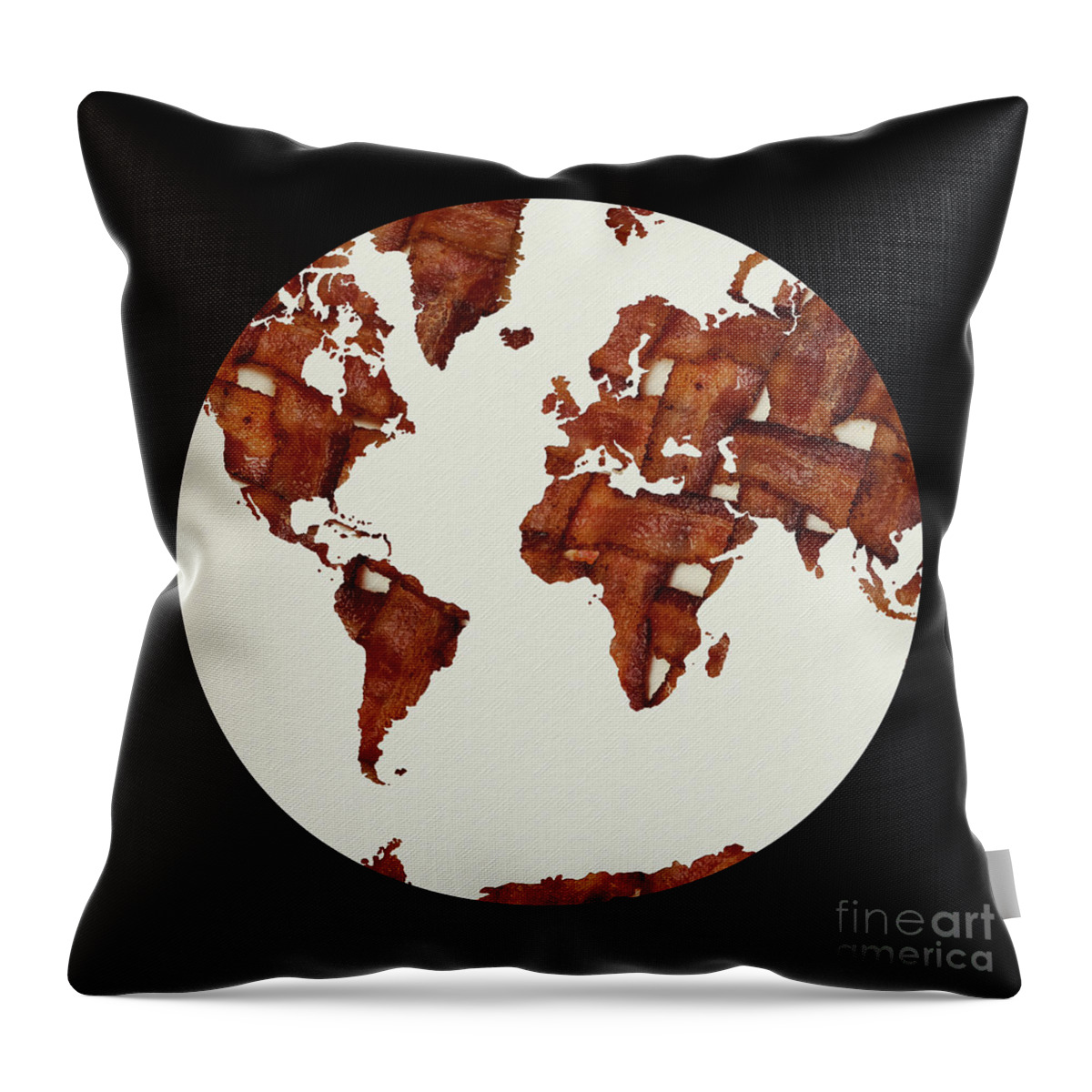 Bacon Throw Pillow featuring the mixed media Bacon World 1 by Andee Design