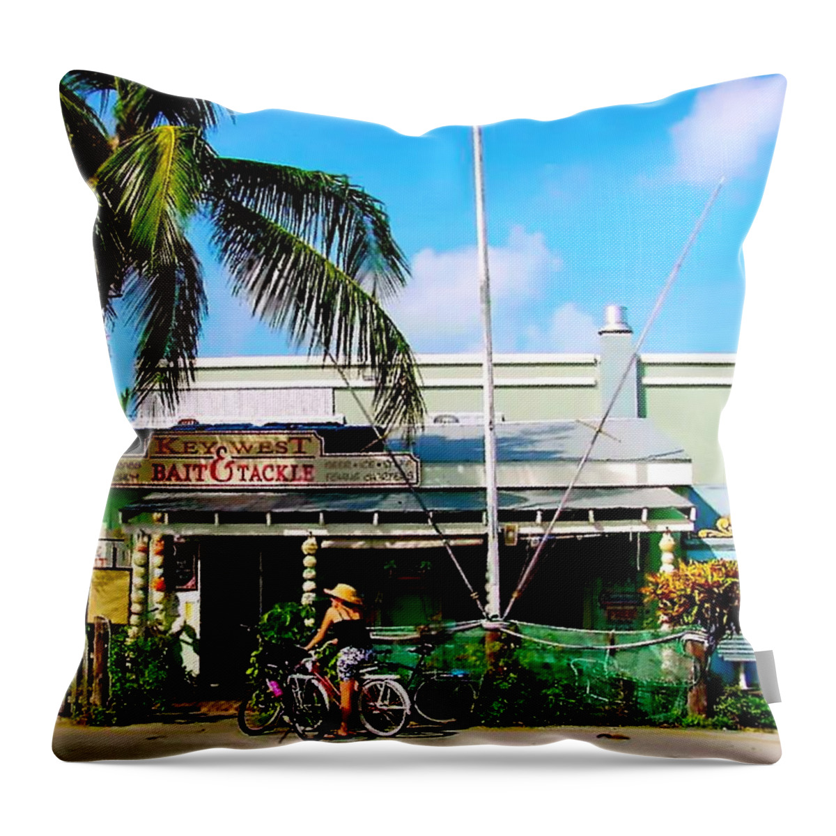 Key West Painting Throw Pillow featuring the painting Key West BAIT and TACKLE by Iconic Images Art Gallery David Pucciarelli