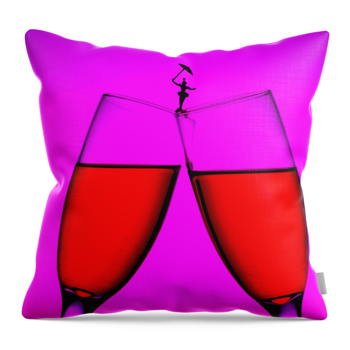 Balance Throw Pillow featuring the photograph Balance on red wine cups Little People On Food by Paul Ge
