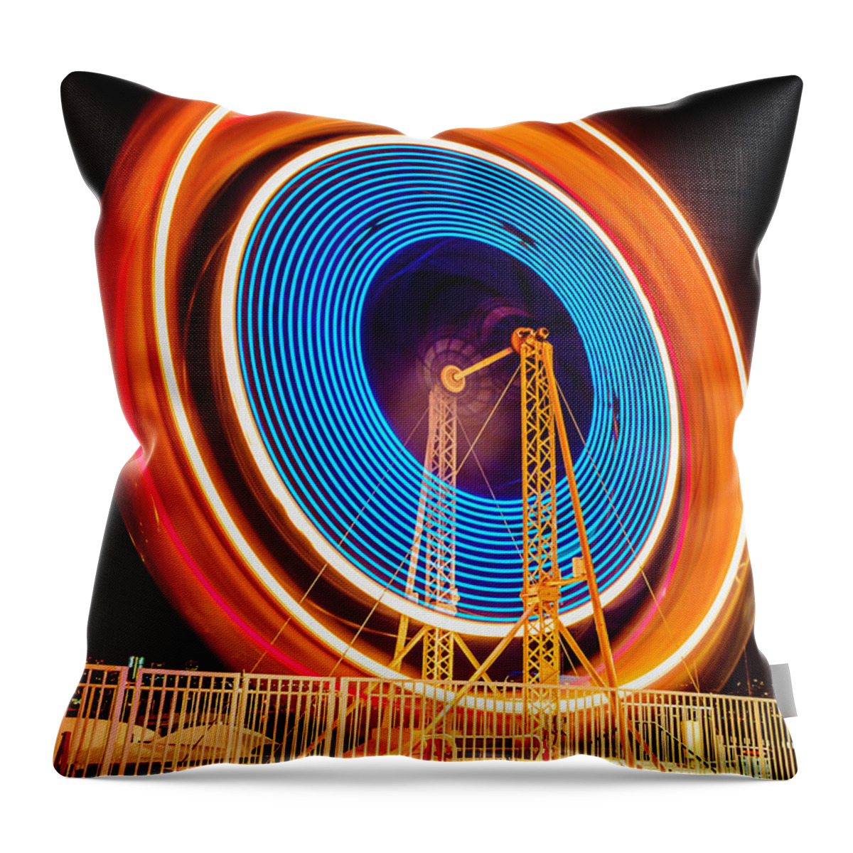 America Throw Pillow featuring the photograph Balboa Fun Zone Ferris Wheel at Night Picture by Paul Velgos