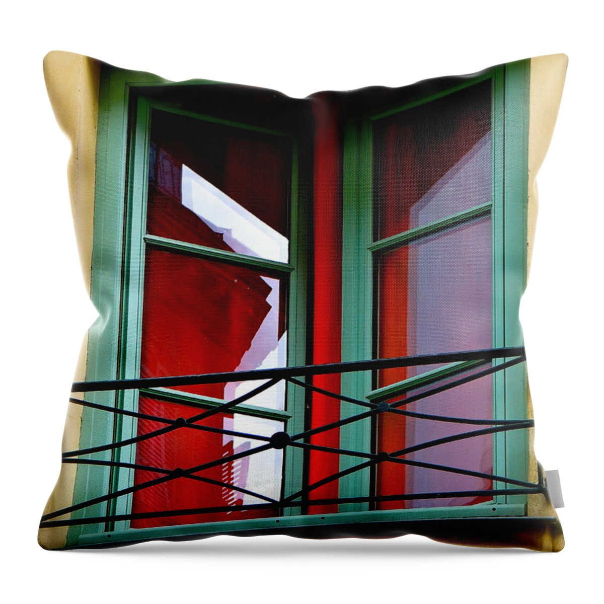 Balcony Throw Pillow featuring the photograph Balcony In Red by Ira Shander