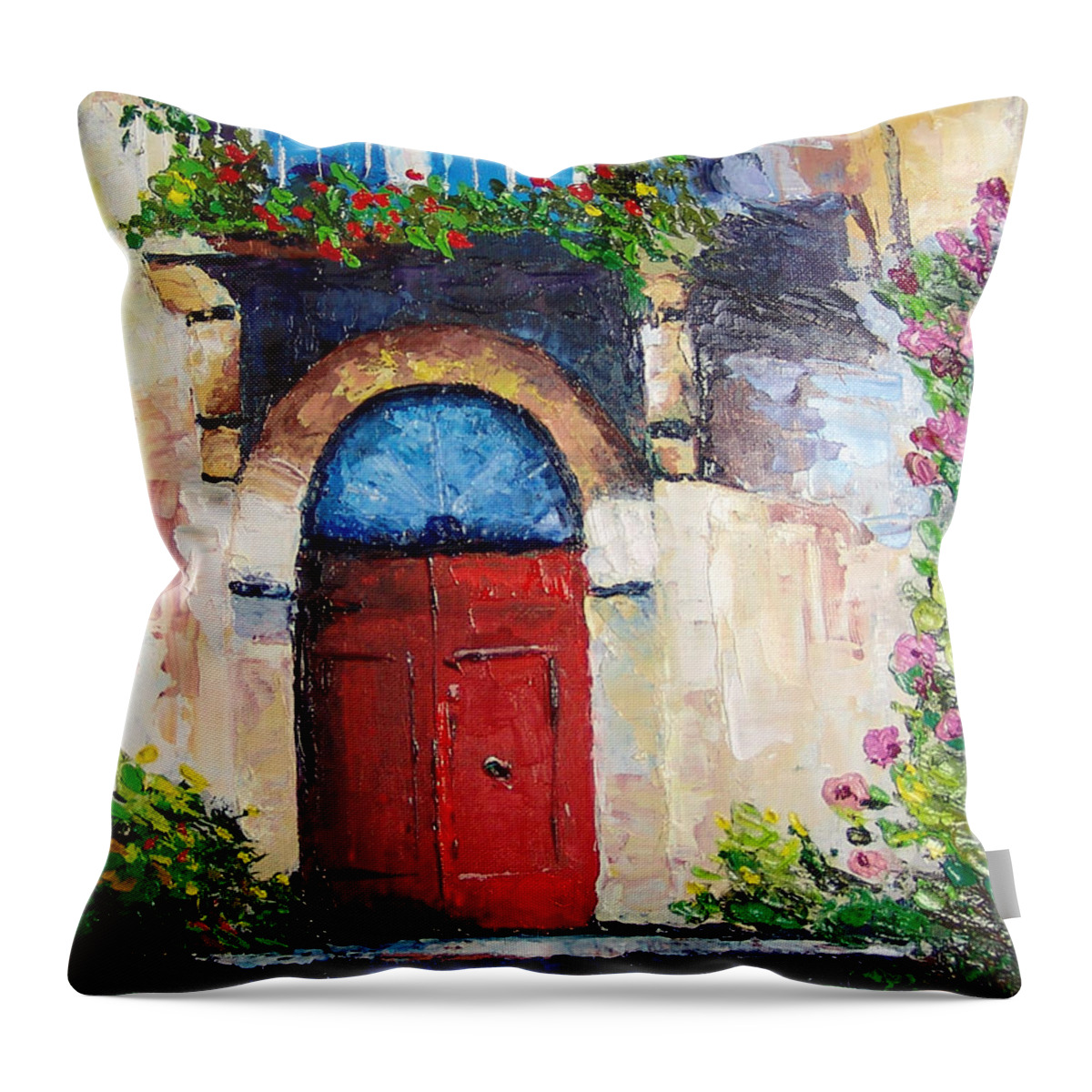 Balcony Throw Pillow featuring the painting Balcony by Janet Garcia
