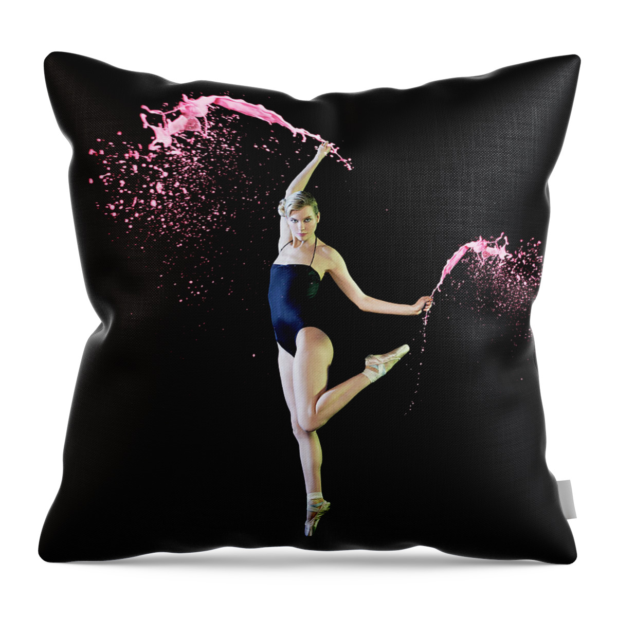 Ballet Dancer Throw Pillow featuring the photograph Ballet Dancer Dancing With Pink Paint by Tara Moore