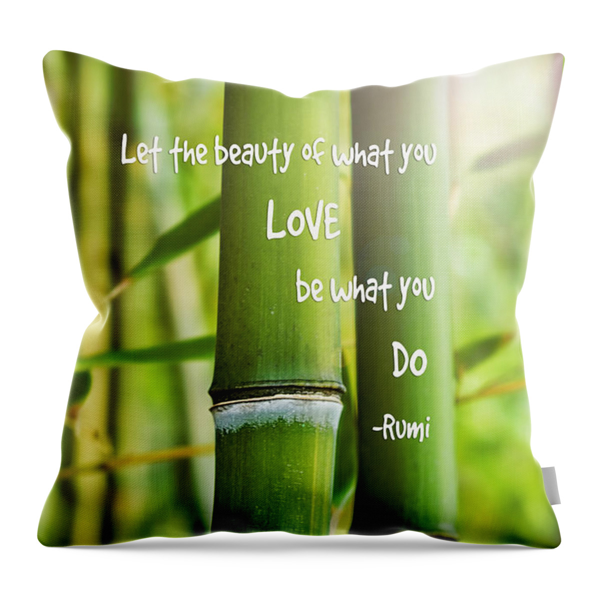 Asian Throw Pillow featuring the photograph Rumi Quote Bamboo I by Marianne Campolongo