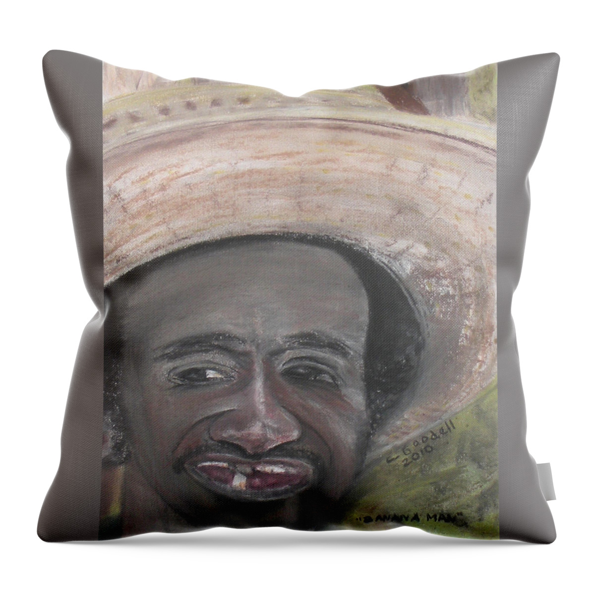 Man Throw Pillow featuring the pastel Banana Man by Claudia Goodell