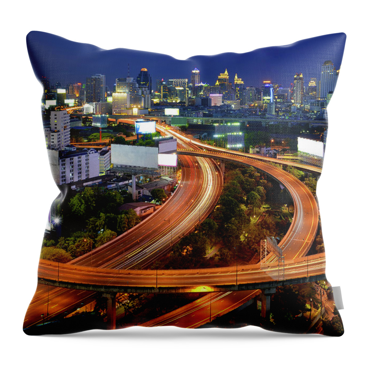 Outdoors Throw Pillow featuring the photograph Bangkok Night_expressway Thailand by Nanut Bovorn