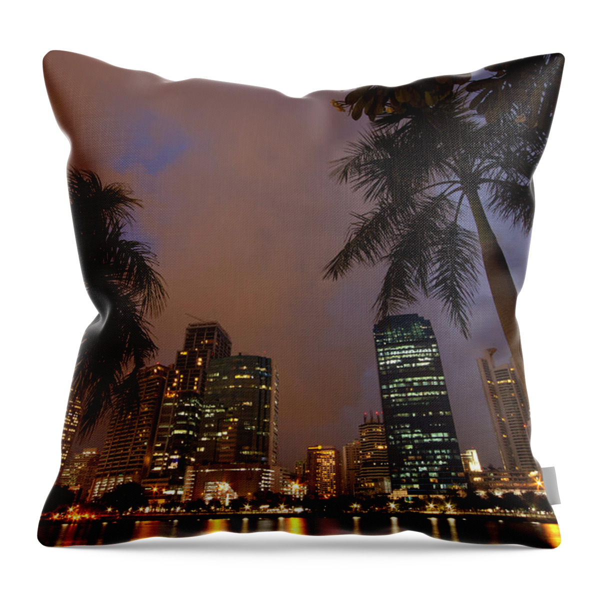 Tranquility Throw Pillow featuring the photograph Bangkok, Thailand And Palm Trees by Lightvision, Llc