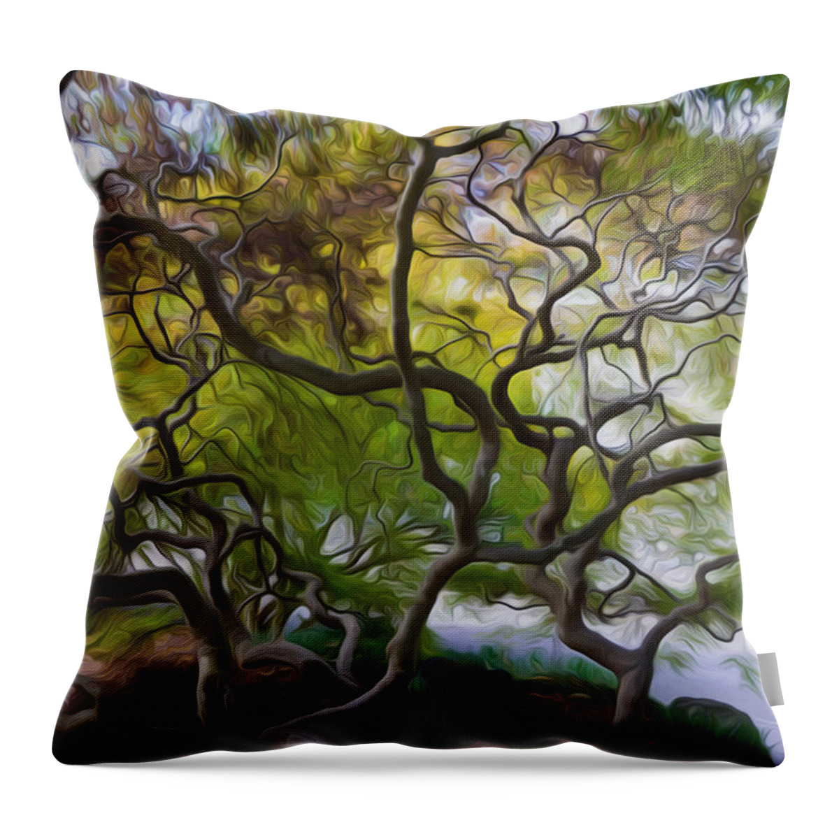 Awe Throw Pillow featuring the painting Banyan Tree by Jeelan Clark