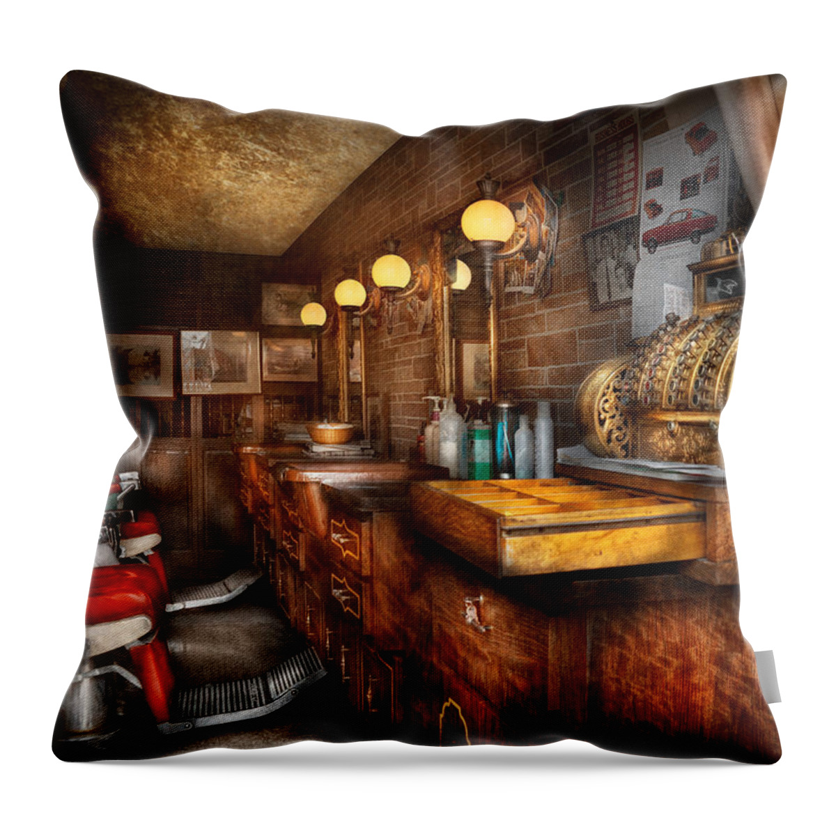 Barber Throw Pillow featuring the photograph Barber - Closed on Sundays by Mike Savad