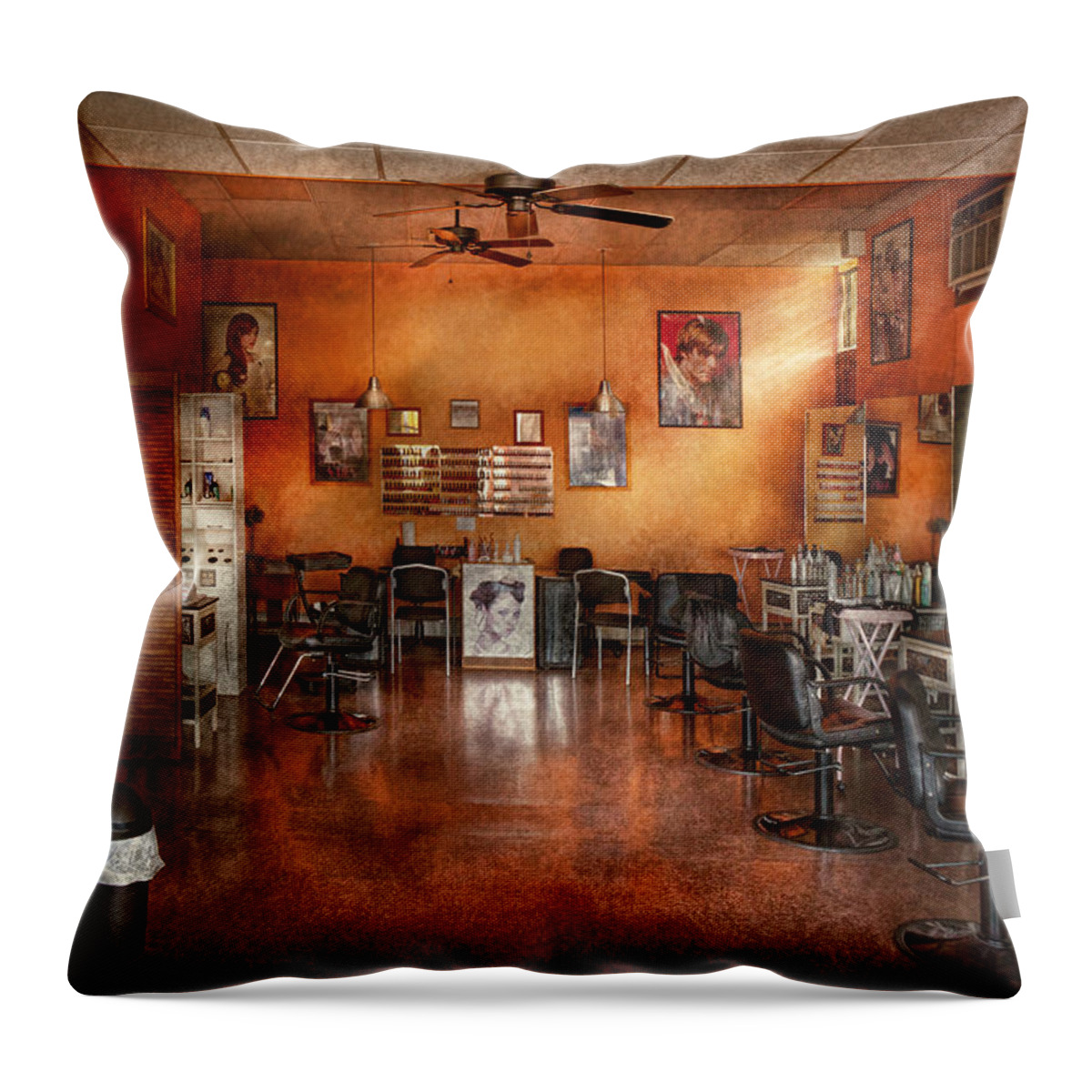 Barber Throw Pillow featuring the photograph Barber - Union NJ - The modern salon by Mike Savad