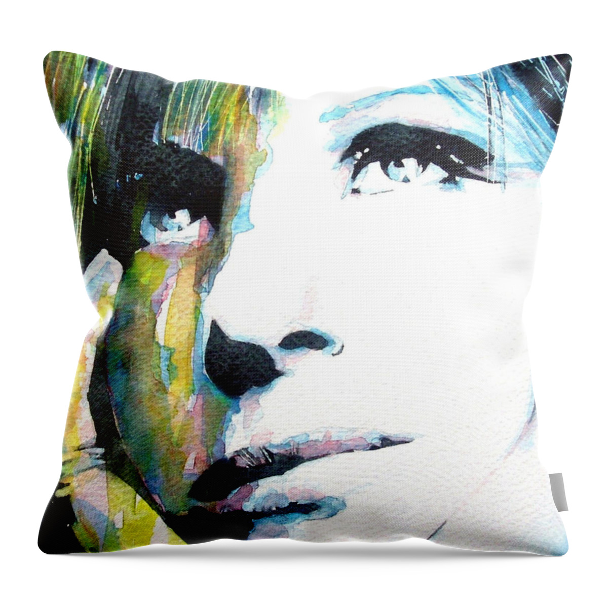 The Wonderful Barbara Streisand Caught In Waterrcolor Throw Pillow featuring the painting Barbra Streisand by Paul Lovering