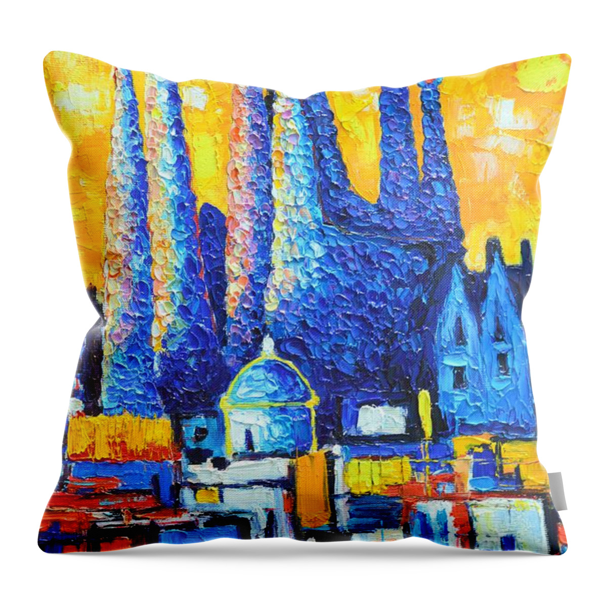 Sagrada Throw Pillow featuring the painting Barcelona - Abstract Sagrada Familia by Ana Maria Edulescu