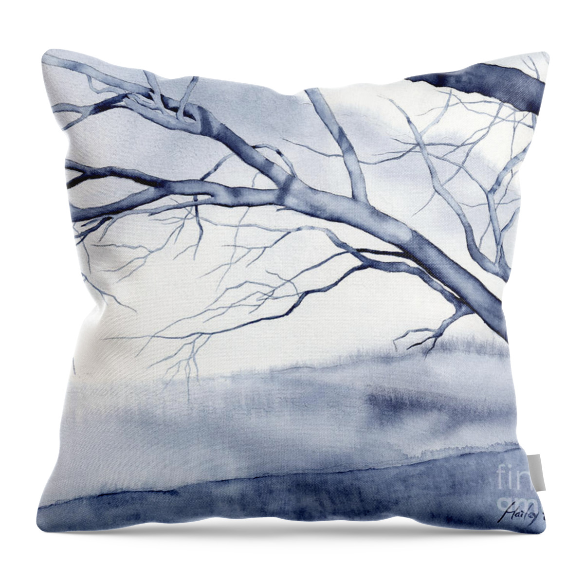 Watercolor Throw Pillow featuring the painting Bare Trees by Hailey E Herrera