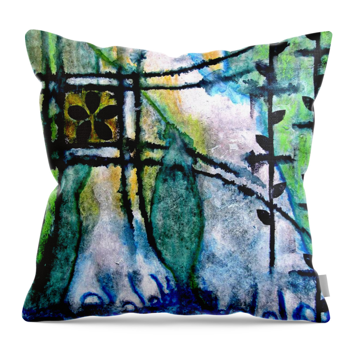Barefoot Throw Pillow featuring the digital art Barefoot in the Garden by Maria Huntley