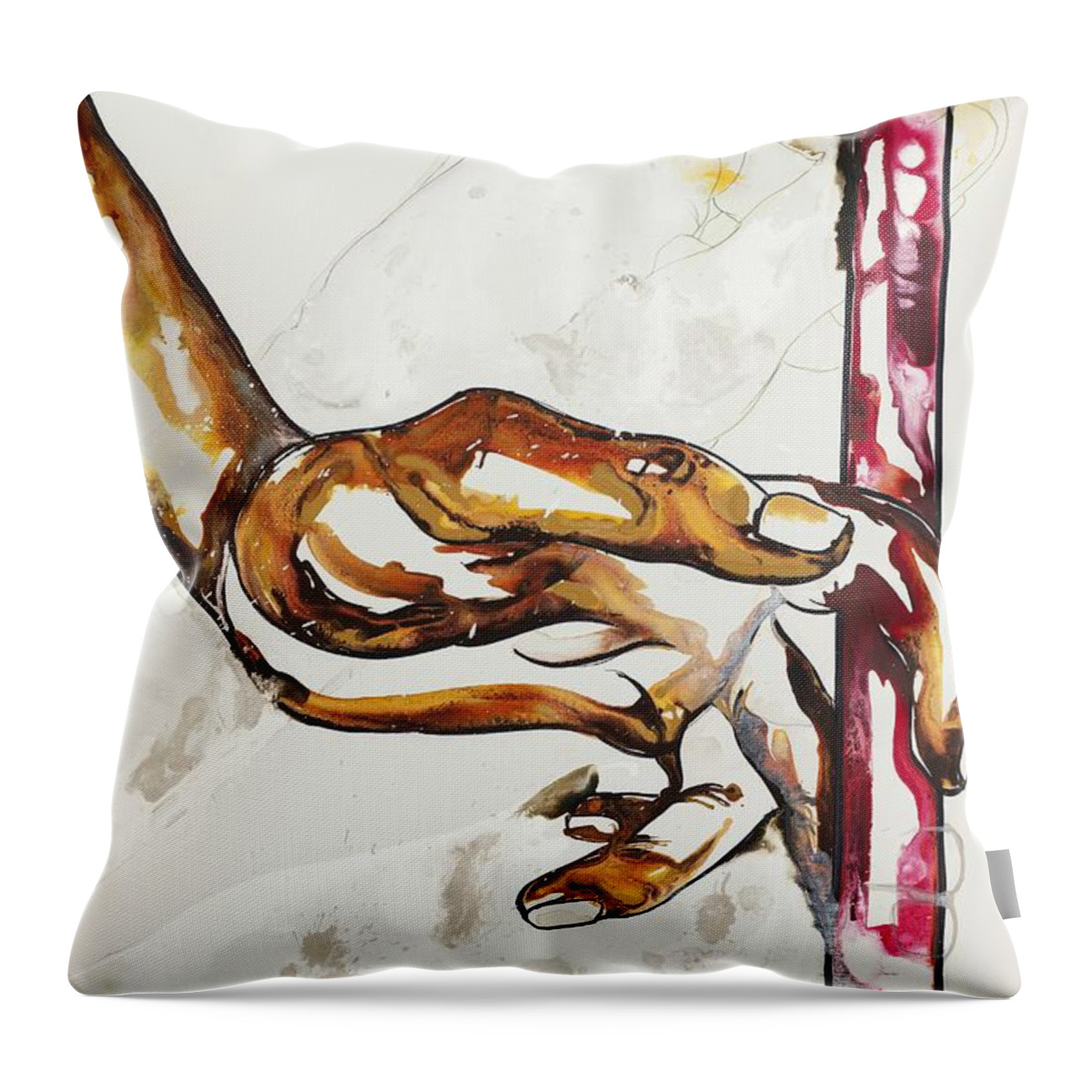 Hand Throw Pillow featuring the painting Barely Holding On by Kasha Ritter
