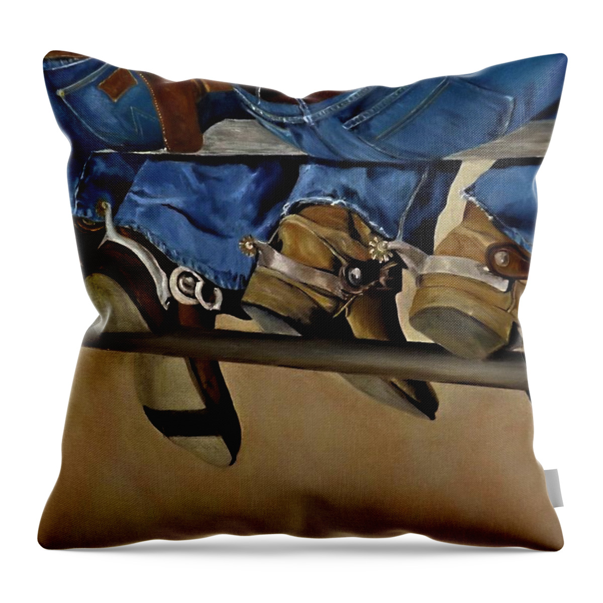 Cowboy Boots Throw Pillow featuring the painting Barfly Boots by Barry BLAKE