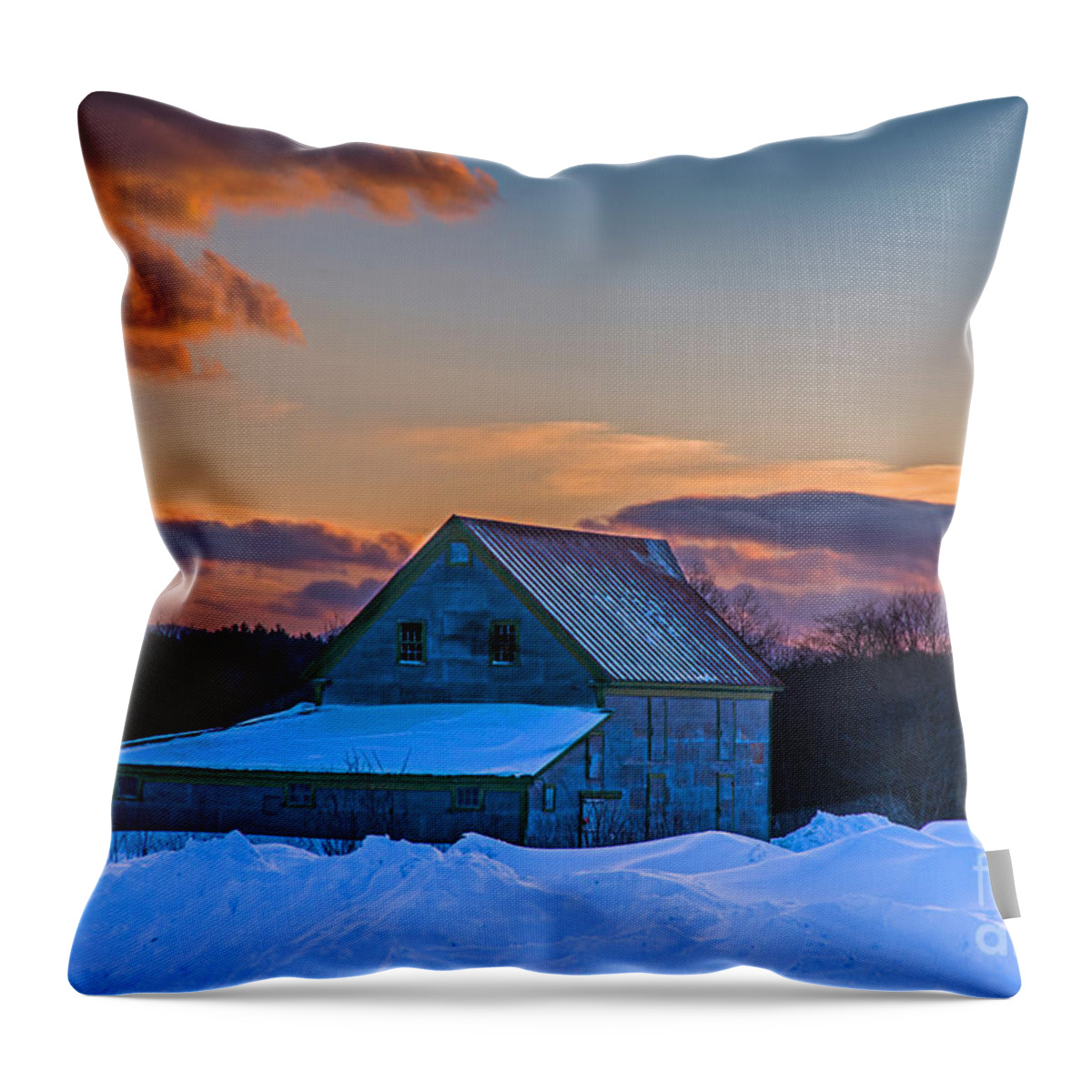 Winter Throw Pillow featuring the photograph Barn in Winter by Alana Ranney