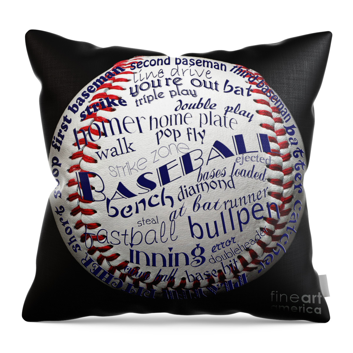 Baseball Throw Pillow featuring the digital art Baseball Terms Typography 1 by Andee Design