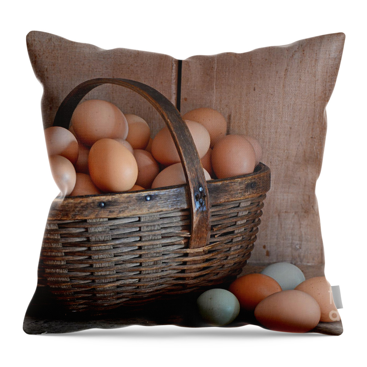Still Life Throw Pillow featuring the photograph Basket Full Of Eggs by Mary Carol Story