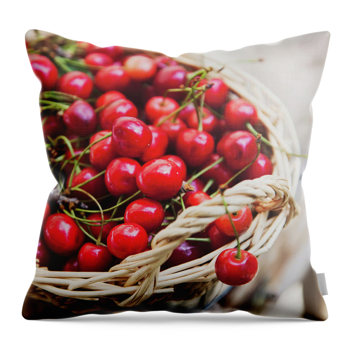 Cherry Throw Pillow featuring the photograph Basket Of Cherries by © Emoke Szabo