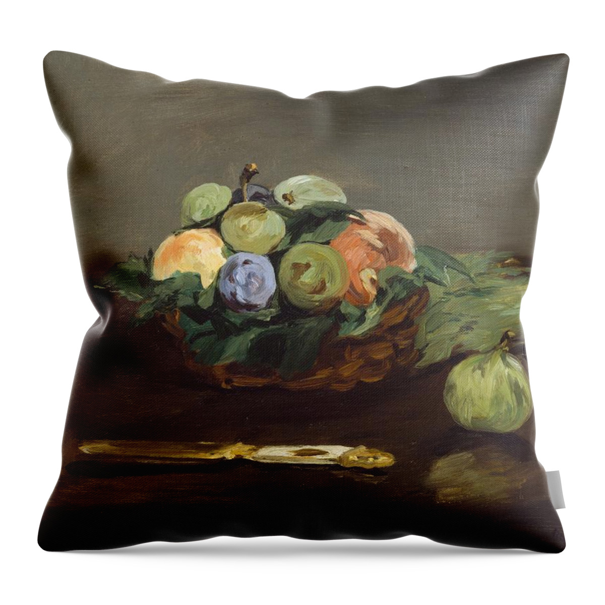 1864 Throw Pillow featuring the painting Basket of Fruit by Edouard Manet