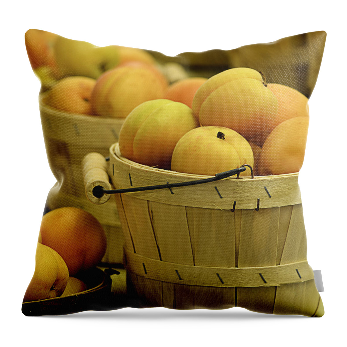 Apricots Throw Pillow featuring the photograph Baskets of Apricots Squared by Julie Palencia
