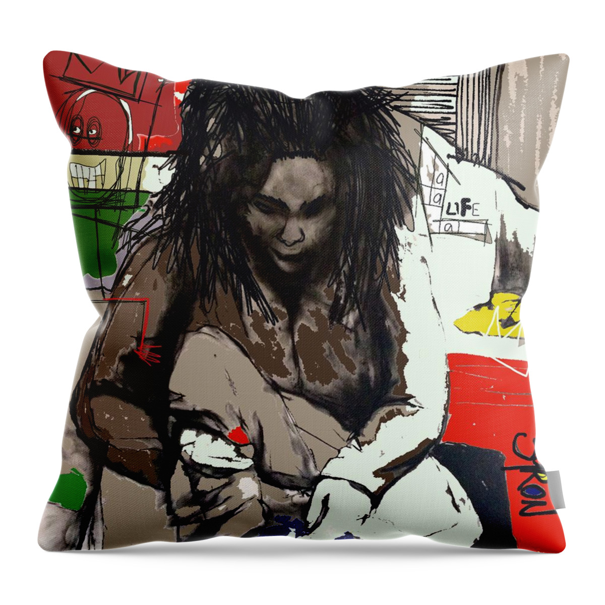 Jean Michel Throw Pillow featuring the drawing Basquiat by Helen Syron