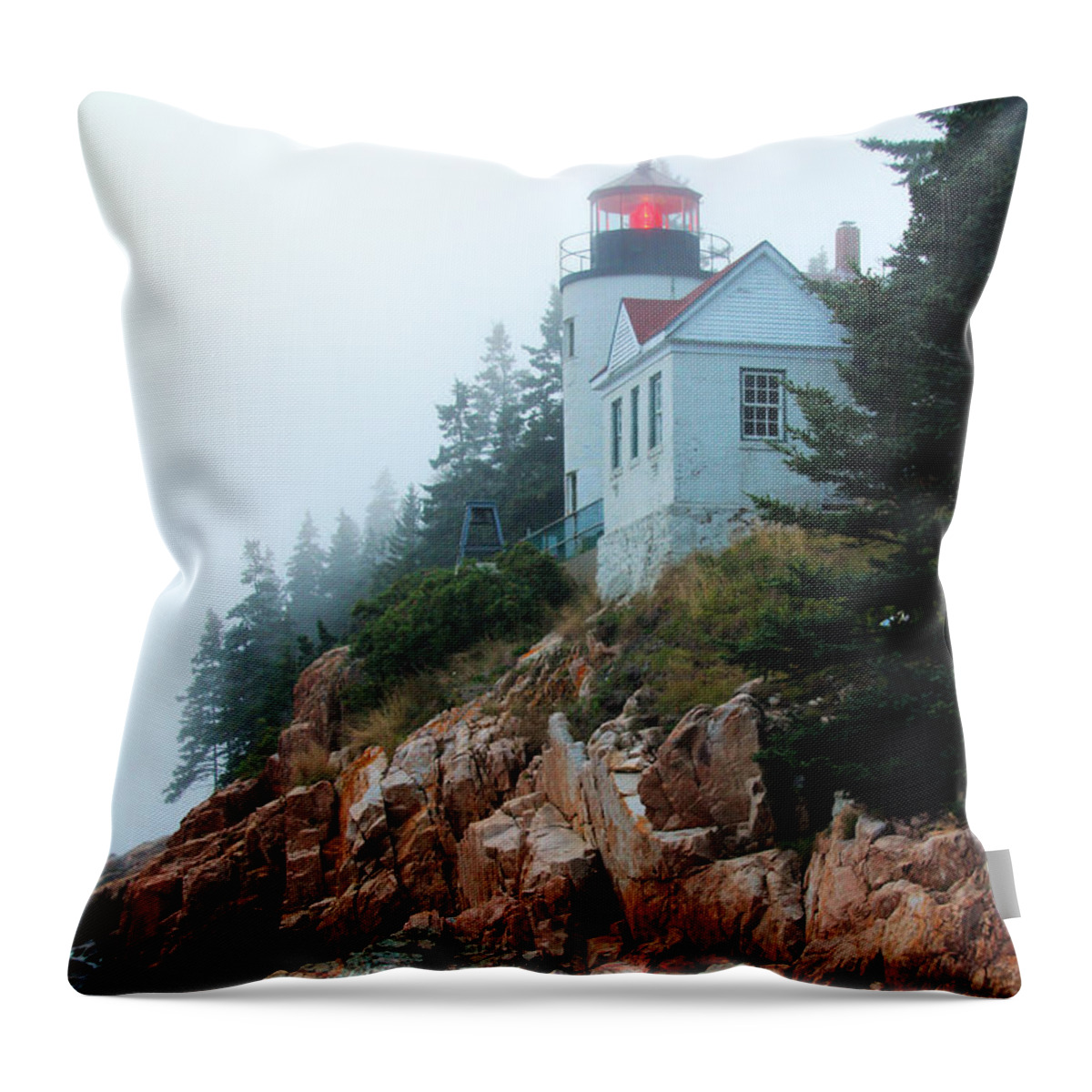 Bass Harbor Head Lighthouse Throw Pillow featuring the photograph Bass Harbor Head Lighthouse by Jemmy Archer