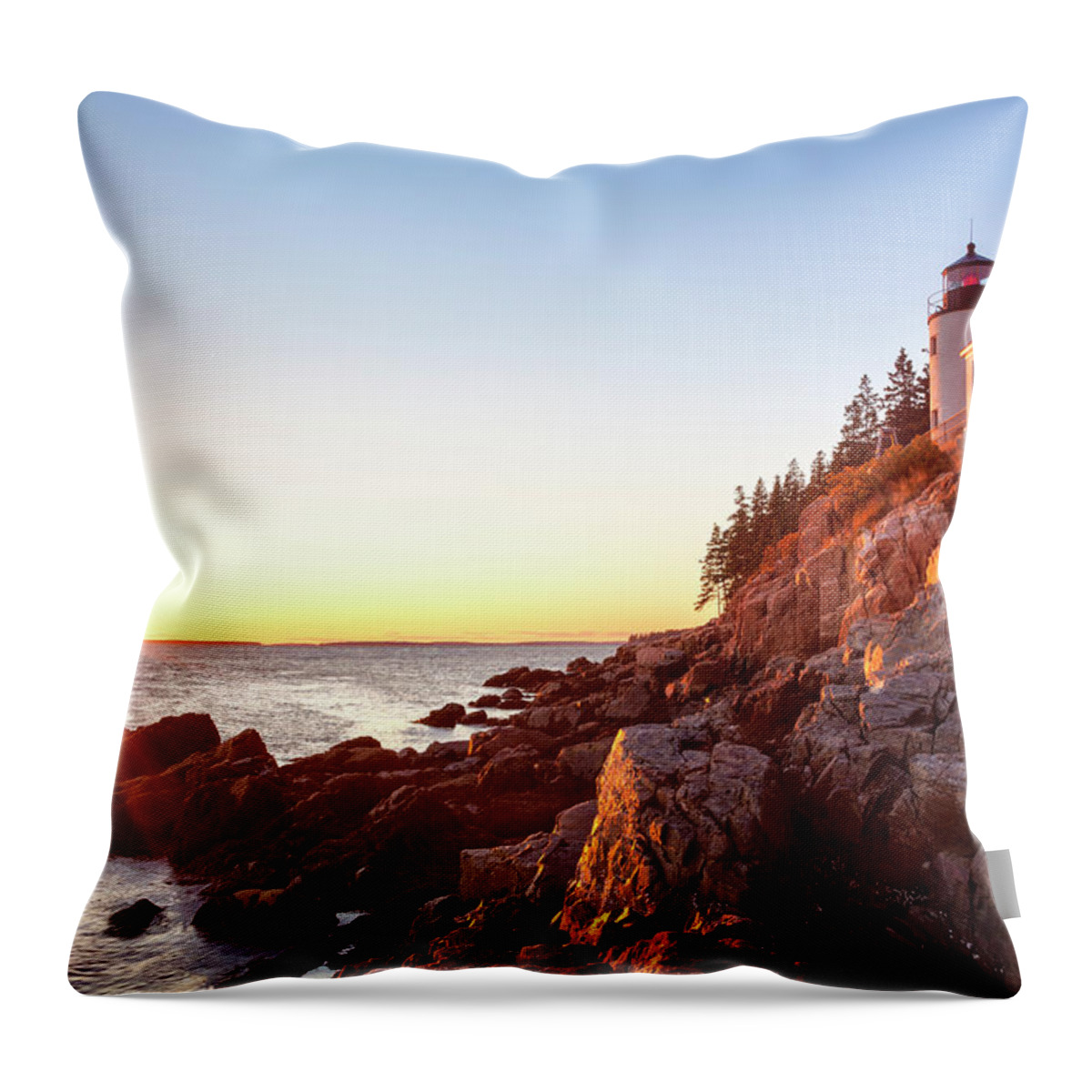 Seascape Throw Pillow featuring the photograph Bass Harbor Lighthouse Sunset, Acadia by Picturelake