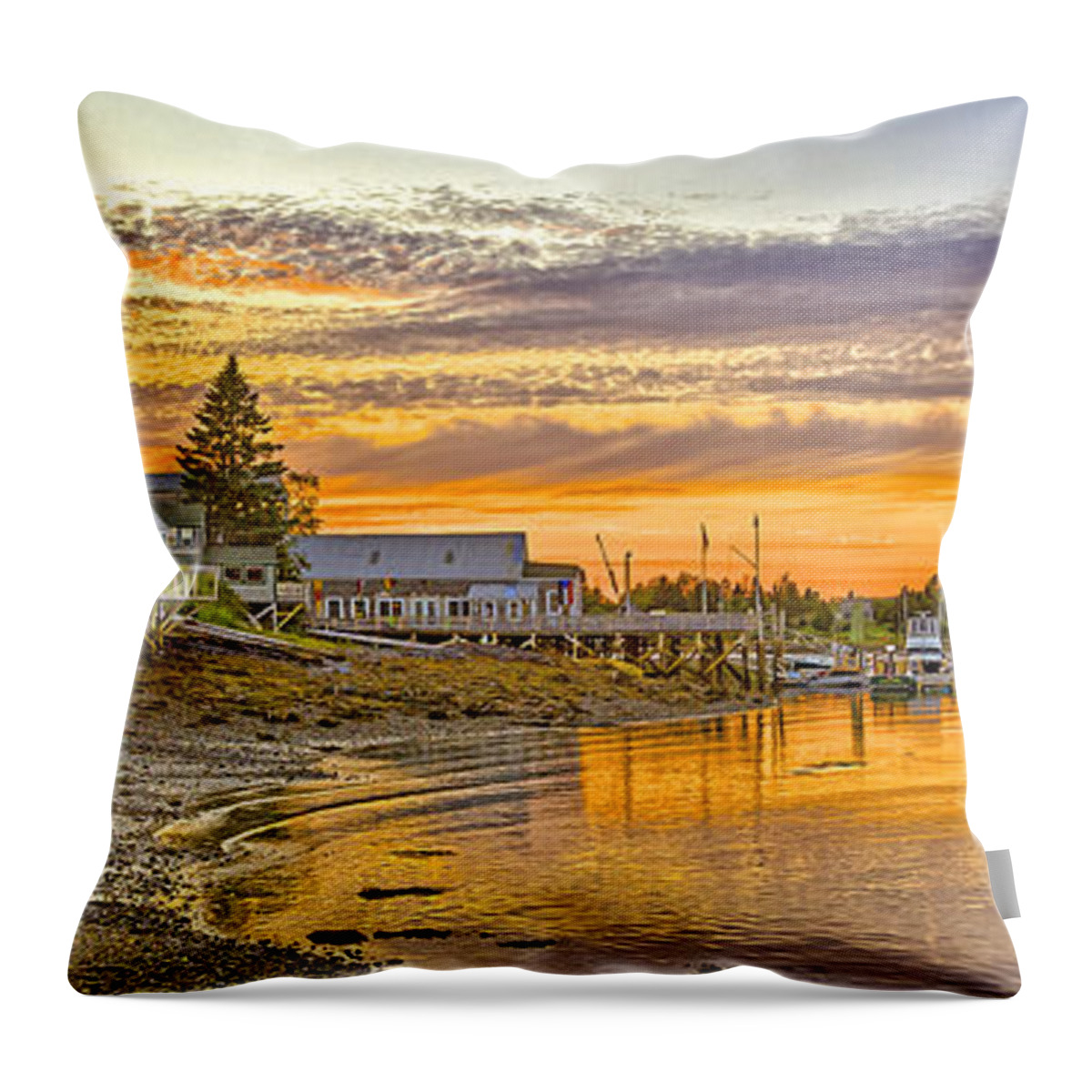 Sunset Throw Pillow featuring the photograph Bass Harbor Maine Lowtide Sunset by Fred J Lord
