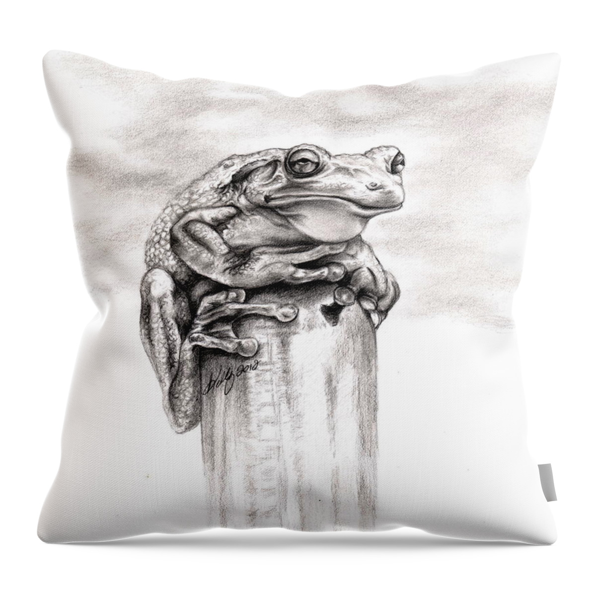 Frog Throw Pillow featuring the drawing Batting Coach by Kathleen Kelly Thompson