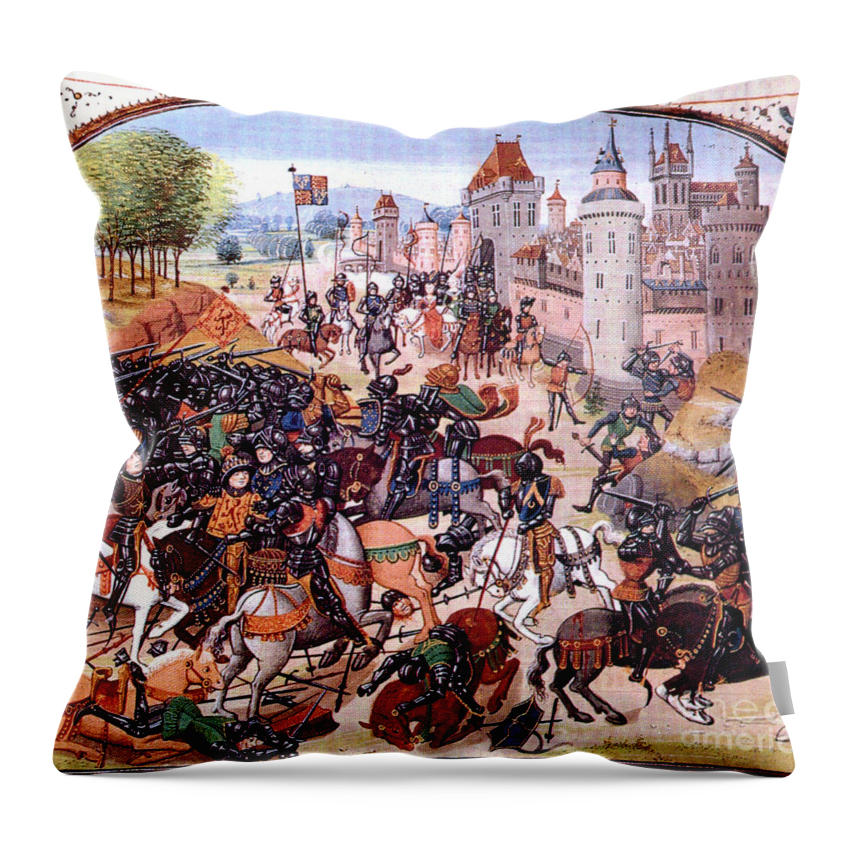 War Throw Pillow featuring the photograph Battle Of Nevilles Cross 1346 by Photo Researchers