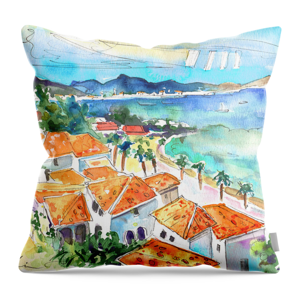 Caribbean Islands Throw Pillow featuring the painting Bay of Saint Martin by Miki De Goodaboom