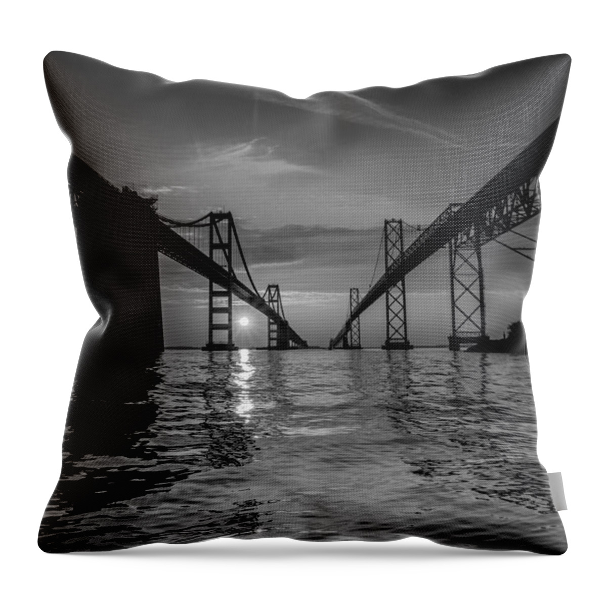 Bay Bridge Throw Pillow featuring the photograph Bay Bridge Strength by Jennifer Casey