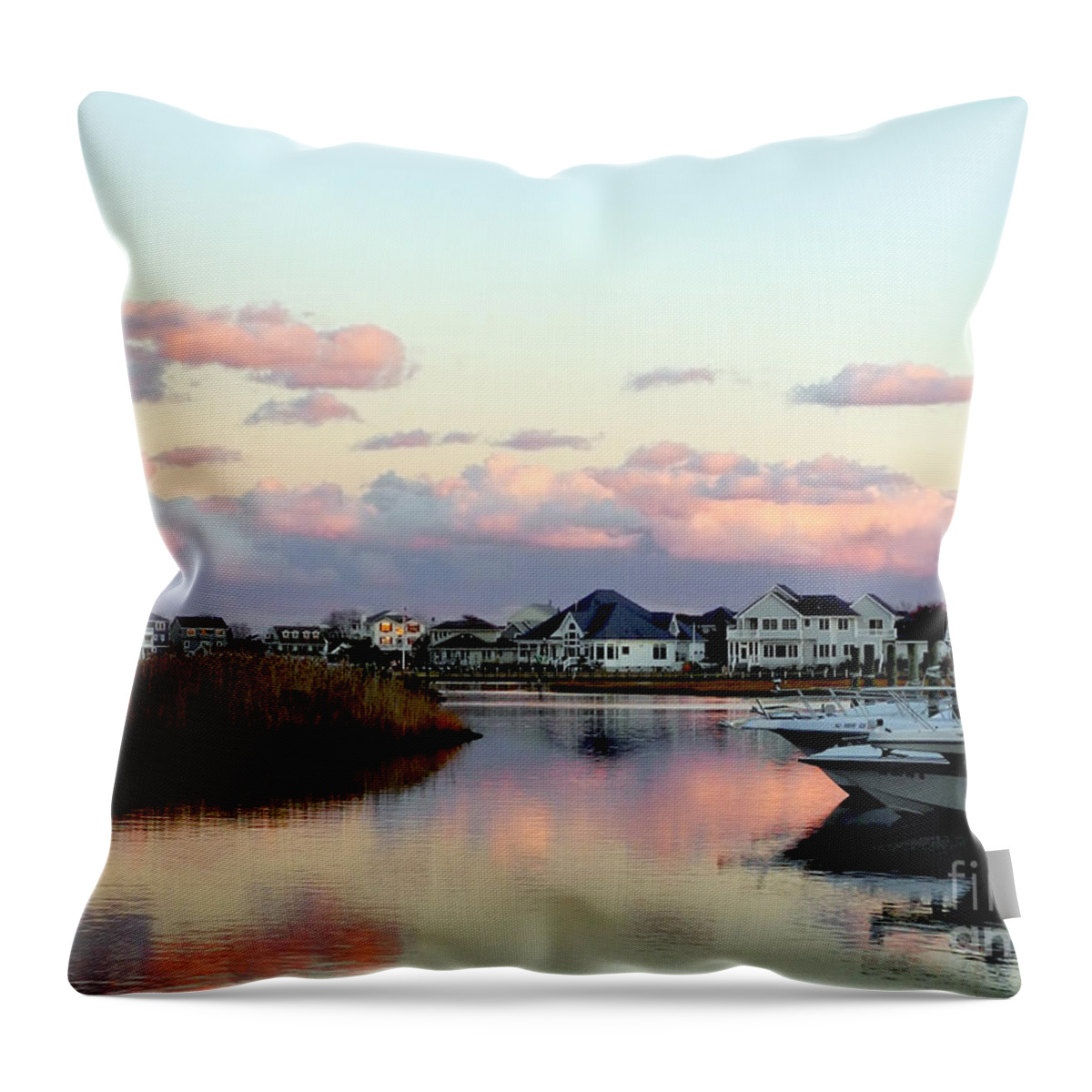 Landscape Throw Pillow featuring the photograph Bayfront homes by Sami Martin