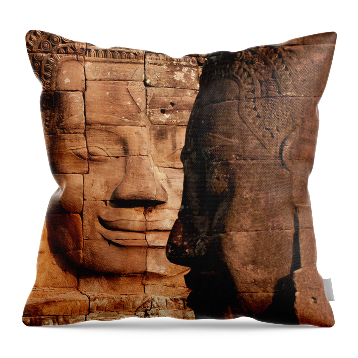 Cambodia Throw Pillow featuring the photograph Bayon Faces 02 by Rick Piper Photography