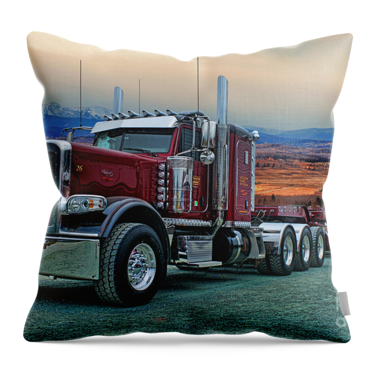 Trucks Throw Pillow featuring the photograph B.C. Big Rig Weekend-Northside Transport CATR5063A-14 by Randy Harris