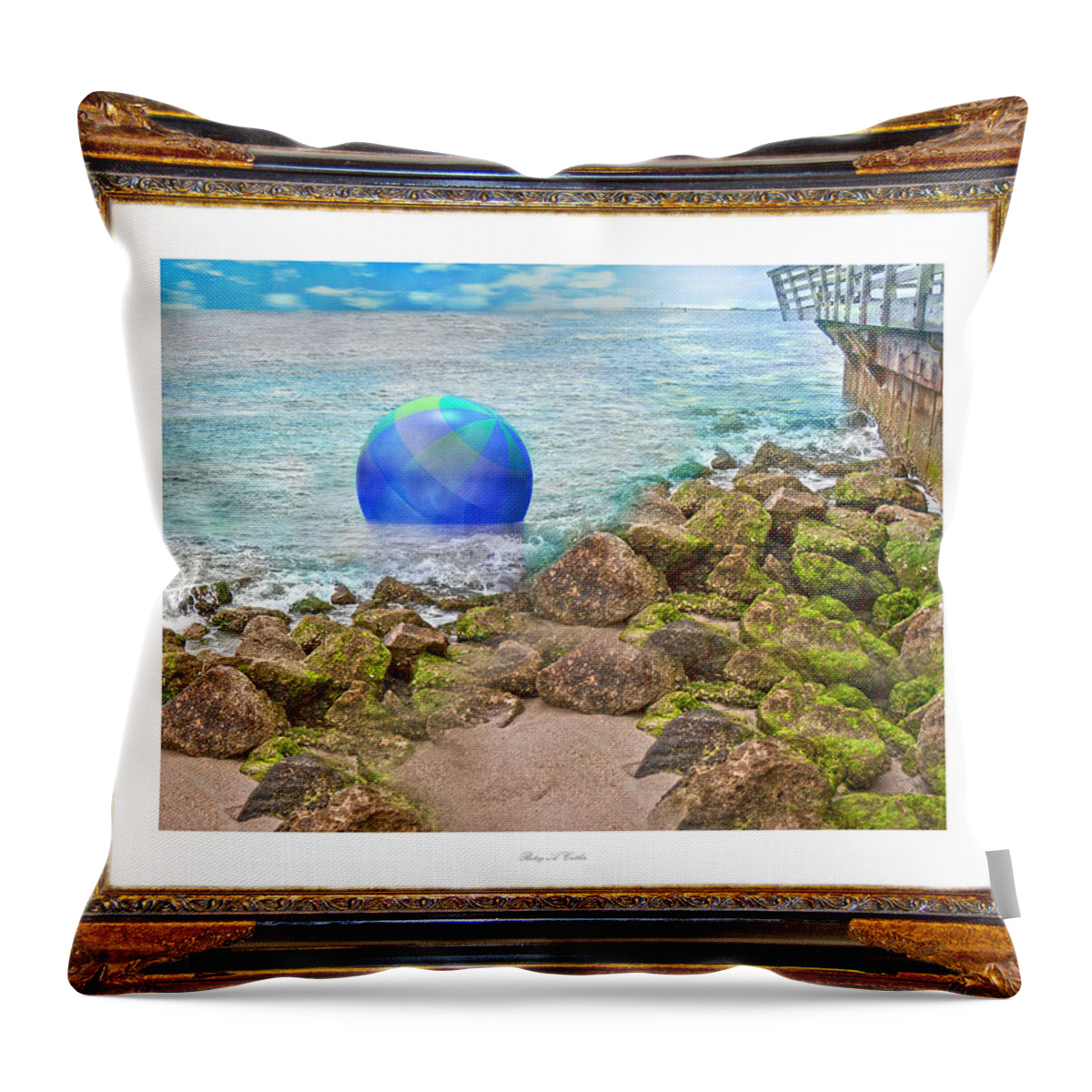 Beach Throw Pillow featuring the digital art Beach Ball Dreamland by Betsy Knapp