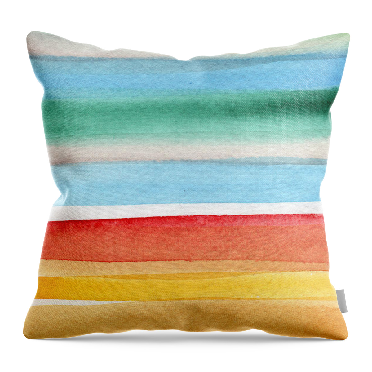 Beach Landscape Painting Throw Pillow featuring the painting Beach Blanket- colorful abstract painting by Linda Woods