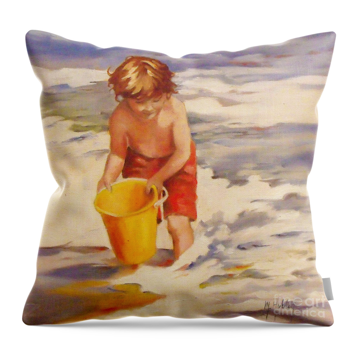 Beach Throw Pillow featuring the painting Beach Boy by Mary Hubley