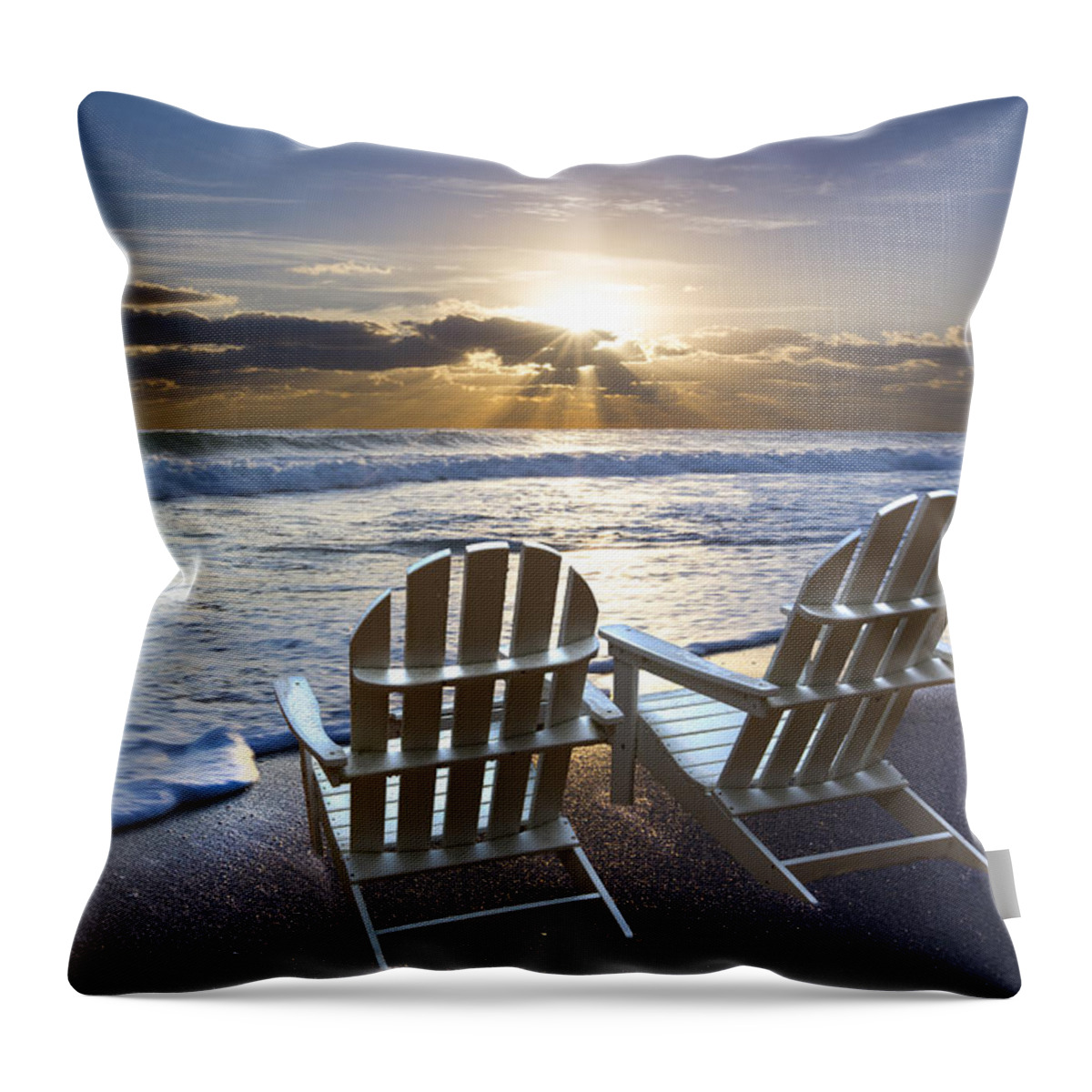 Clouds Throw Pillow featuring the photograph Beach Chairs by Debra and Dave Vanderlaan