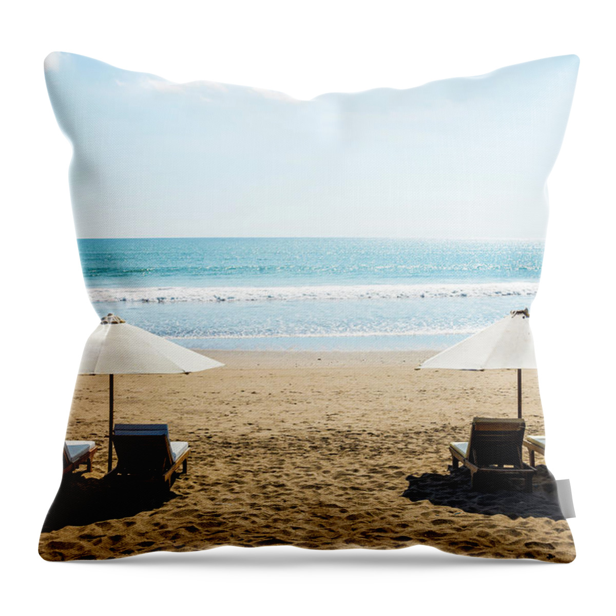 Scenics Throw Pillow featuring the photograph Beach Chairs, Seminyak Beach, Bali by John Harper