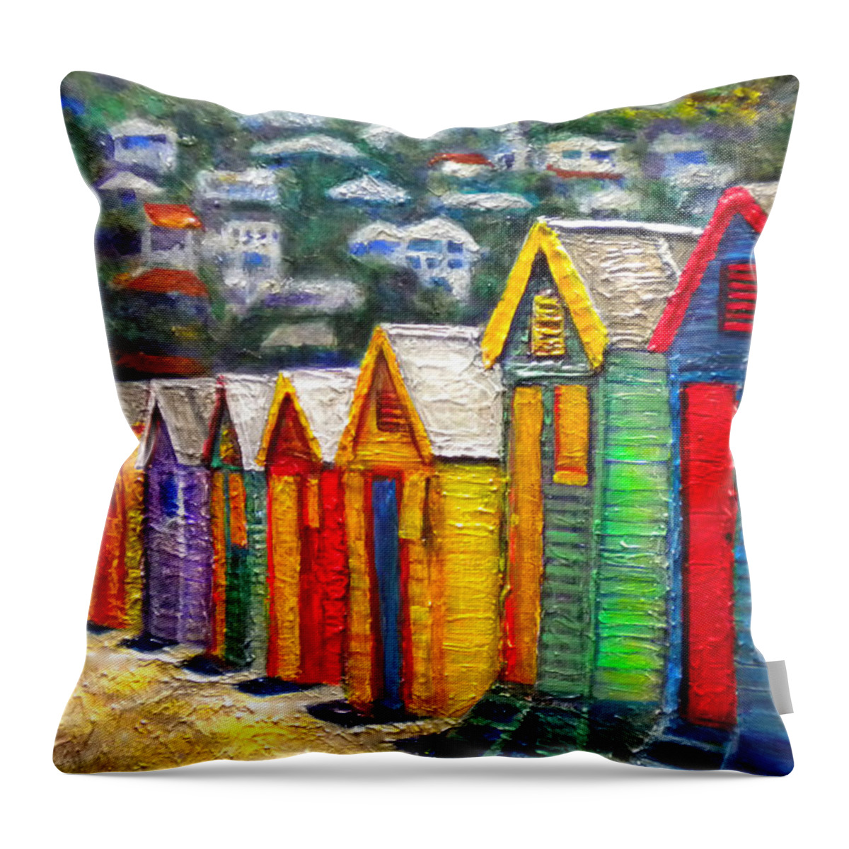 Beach Throw Pillow featuring the painting Beach Houses at Fish Hoek by Michael Durst