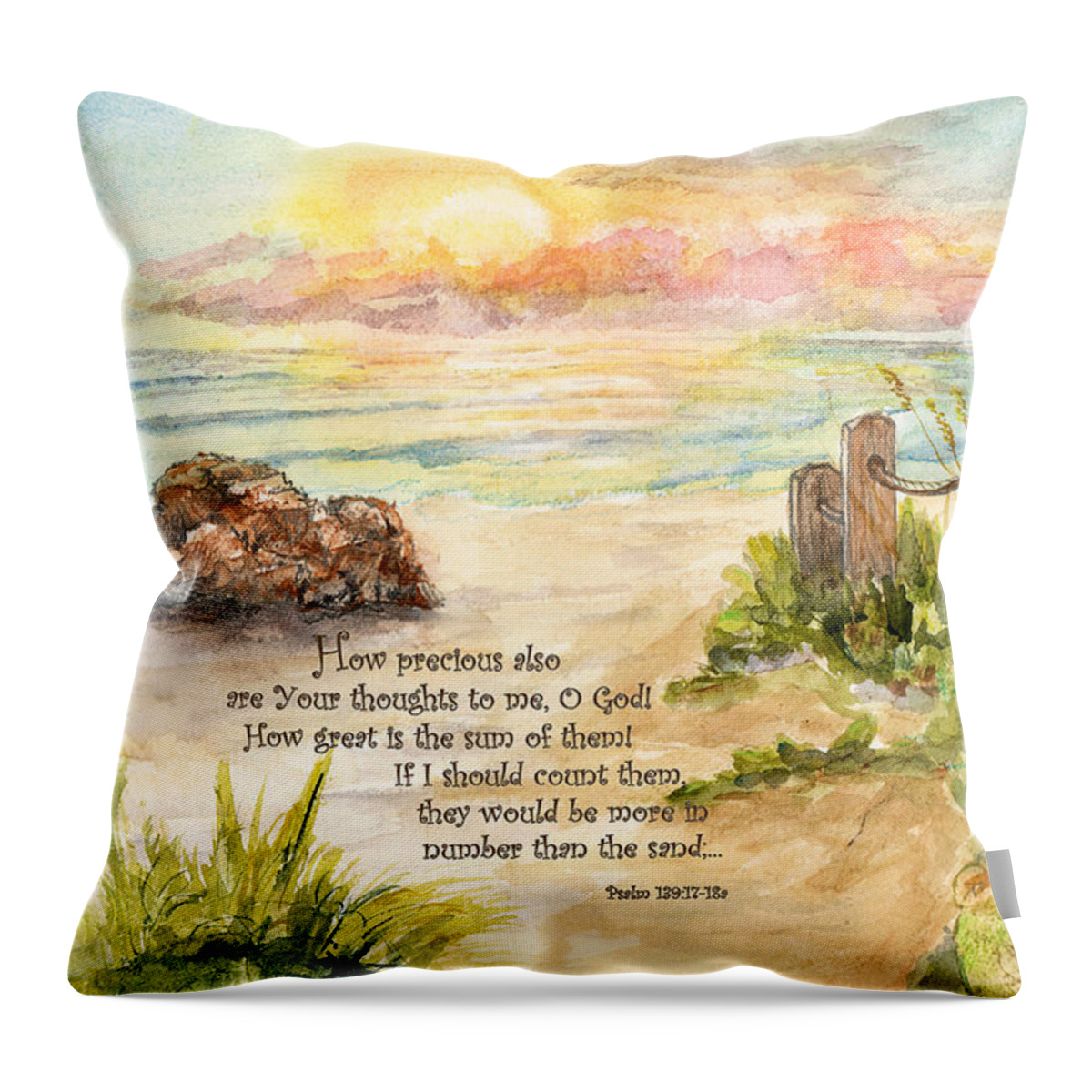 Ocean Throw Pillow featuring the painting Beach Post Sunrise Psalm 139 by Janis Lee Colon